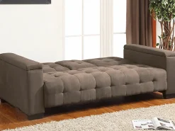 Vente-unique Sofa cama 3 plazas clic-clac de microfibra, marrón DEVONSHIRE