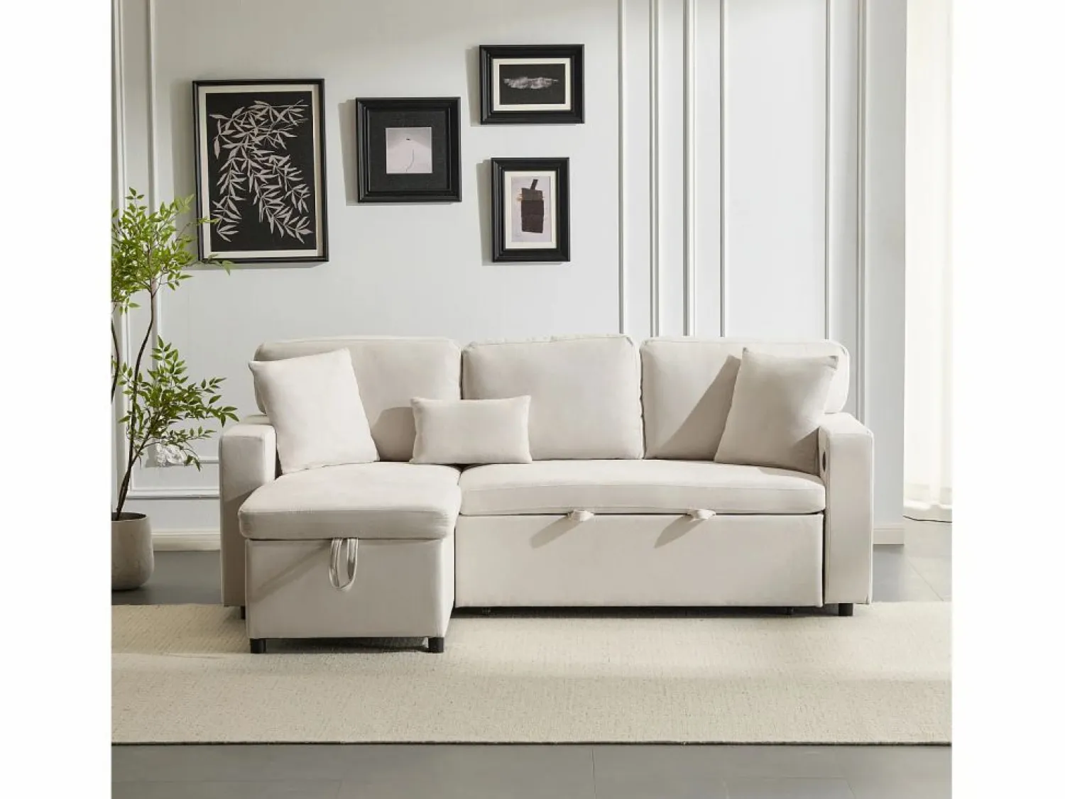 Sofa cama esquina 214x131x87cm estilo moderno con puerto USB y almacenaje tela terciopelo perfecto para salon