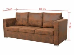 Clicnbuy Sofa de 3 plazas 191x73x82 cm piel de ante artificial