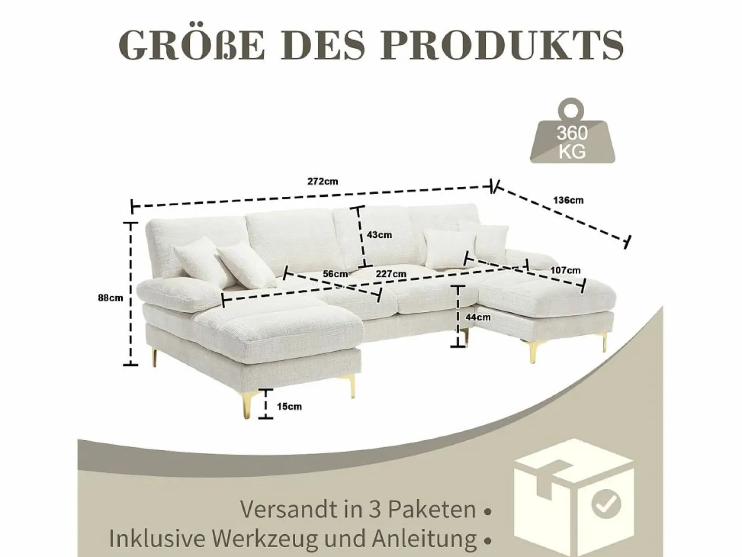 Outlet Sofa en U grande sofa modular moderno apoyo ergonomico chenilla salon Beige
