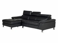Vente-unique Sofa rinconera de piel negra y angulo izquierdo MISHIMA
