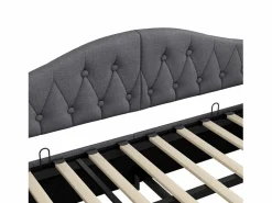 ModernLuxe Sofá-cama acolchado 90×200 cm - con tira LED luminosa - compartimento de almacenamiento - con somier de láminas -