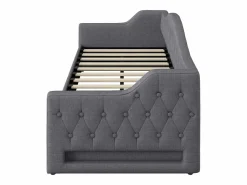 ModernLuxe Sofá-cama acolchado 90×200 cm - con tira LED luminosa - compartimento de almacenamiento - con somier de láminas -