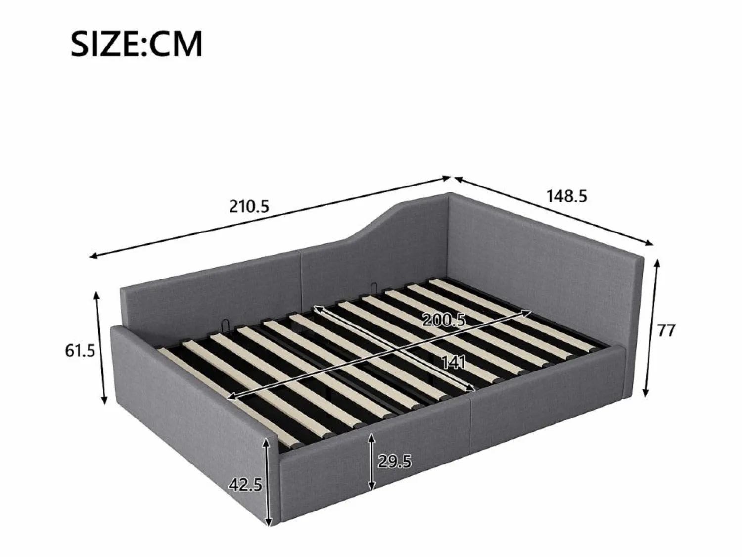 Outlet Sofá-cama acolchado 140×200 cm - con espacio de almacenamiento - con somier de láminas - MDF+lino - Cama Diván