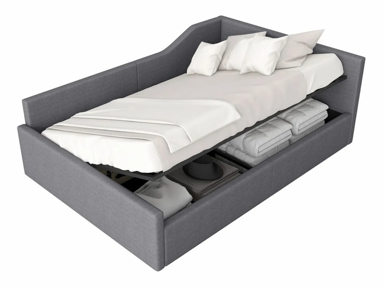 Outlet Sofá-cama acolchado 140×200 cm - con espacio de almacenamiento - con somier de láminas - MDF+lino - Cama Diván