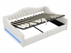 Best Sofá-cama acolchado 140×200 cm - con tira luminosa LED - almacenamiento - con somier de láminas - Cama Diván
