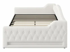 Best Sofá-cama acolchado 140×200 cm - con tira luminosa LED - almacenamiento - con somier de láminas - Cama Diván