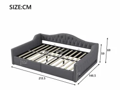 Hot Sofá-cama acolchado 140×200 cm - con tira LED luminosa - compartimento de almacenamiento - con somier de láminas - Cama Diván