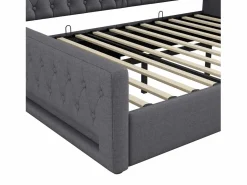 Hot Sofá-cama acolchado 140×200 cm - con tira LED luminosa - compartimento de almacenamiento - con somier de láminas - Cama Diván