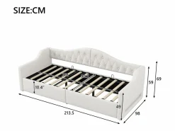 ModernLuxe Sofá-cama acolchado 90×200 cm - con tira luminosa LED - almacenamiento - con somier de láminas -