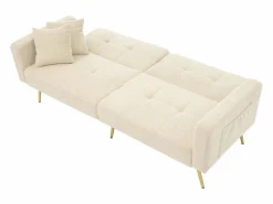 KOMHTOM Sofá-cama con función de cama, ángulo ajustable, patas doradas, con cojines y bolsillos de almacenamiento laterales,