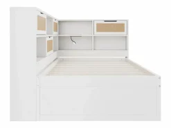 ModernLuxe Sofá-cama em madeira maciça 90x200cm - Com cama de rodízio - Com vários compartimentos de arrumação - Com porta de carregamento - Branco (sem colchão)