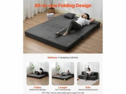 Sofá-Cama Plegable SucceBuy, 3 en 1 con 2 Almohadas, Gris Oscuro, Queen Gris antracita
