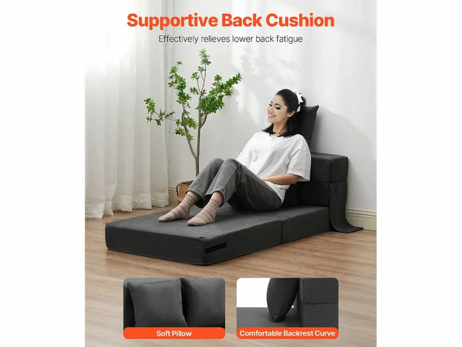 Sale Sofá-Cama Plegable SucceBuy, 3 en 1 Plegable con 2 Almohadas, Gris Oscuro, Individual Sofá Vintage