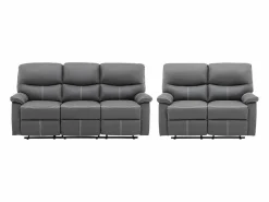 New Vente-unique Sofás 3+2 relax: manual de piel sintética pespuntes blancos CANBY Gris
