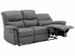New Vente-unique Sofás 3+2 relax: manual de piel sintética pespuntes blancos CANBY Gris