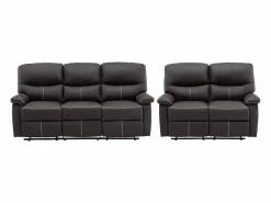 Discount Vente-unique Sofás 3+2 relax: manual de piel sintética marrón pespuntes beige CANBY Marru00f3n