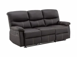 Discount Vente-unique Sofás 3+2 relax: manual de piel sintética marrón pespuntes beige CANBY Marru00f3n