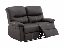 Discount Vente-unique Sofás 3+2 relax: manual de piel sintética marrón pespuntes beige CANBY Marru00f3n