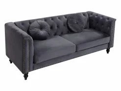 Hot Vente-unique Sofás 3 y 2 plazas de terciopelo antracita TURNER Gris antracita