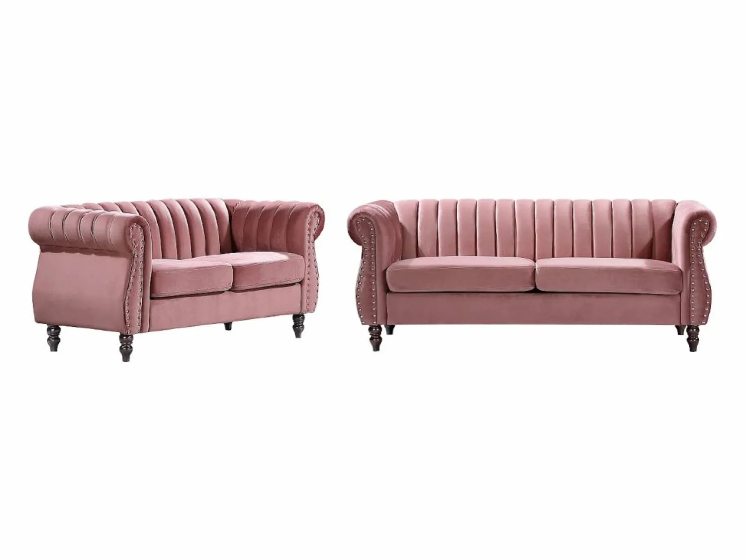 Discount Vente-unique Sofás chesterfield de 3 y 2 plazas de terciopelo rosa antiguo TRUMBO Rosa palo