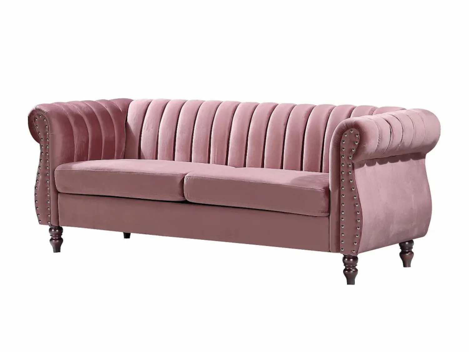 Discount Vente-unique Sofás chesterfield de 3 y 2 plazas de terciopelo rosa antiguo TRUMBO Rosa palo