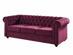 Sofás Chesterfield de terciopelo morado de 3 plazas y 2 plazas Conjunto Sofás