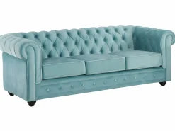 Online Sofás de 3 plazas, 2 plazas y un sillón de terciopelo azul pastel CHESTERFIELD Conjunto Sofá Y Sillón