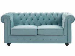 Online Sofás de 3 plazas, 2 plazas y un sillón de terciopelo azul pastel CHESTERFIELD Conjunto Sofá Y Sillón