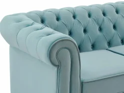 Online Sofás de 3 plazas, 2 plazas y un sillón de terciopelo azul pastel CHESTERFIELD Conjunto Sofá Y Sillón