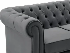 Vente-unique Sofás de 3 plazas, 2 plazas y un sillón de terciopelo antracita CHESTERFIELD