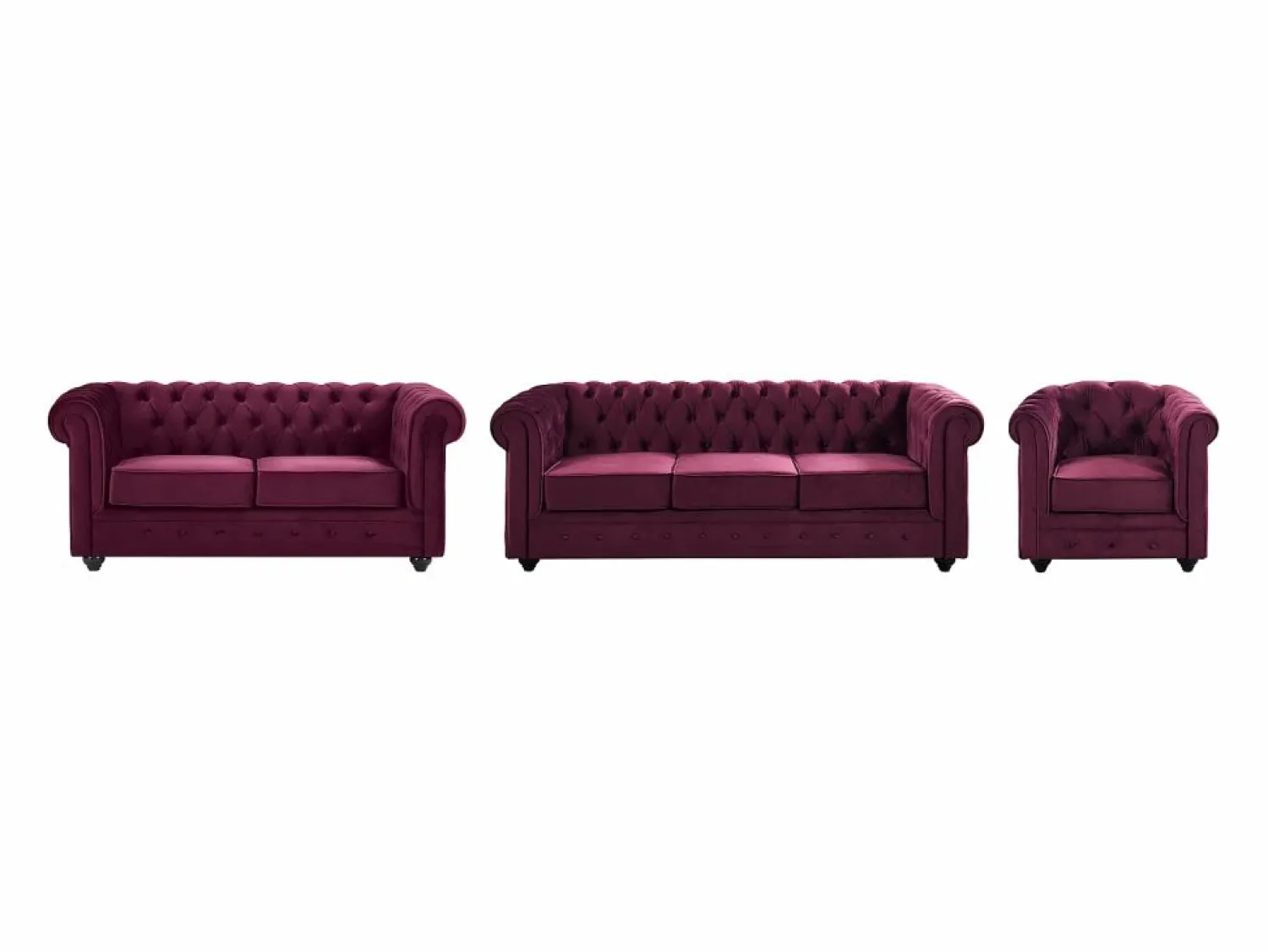 Sale Vente-unique Sofás de 3 plazas, 2 plazas y sillón de terciopelo morado CHESTERFIELD Granate