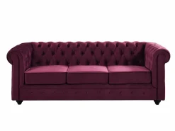 Sale Vente-unique Sofás de 3 plazas, 2 plazas y sillón de terciopelo morado CHESTERFIELD Granate