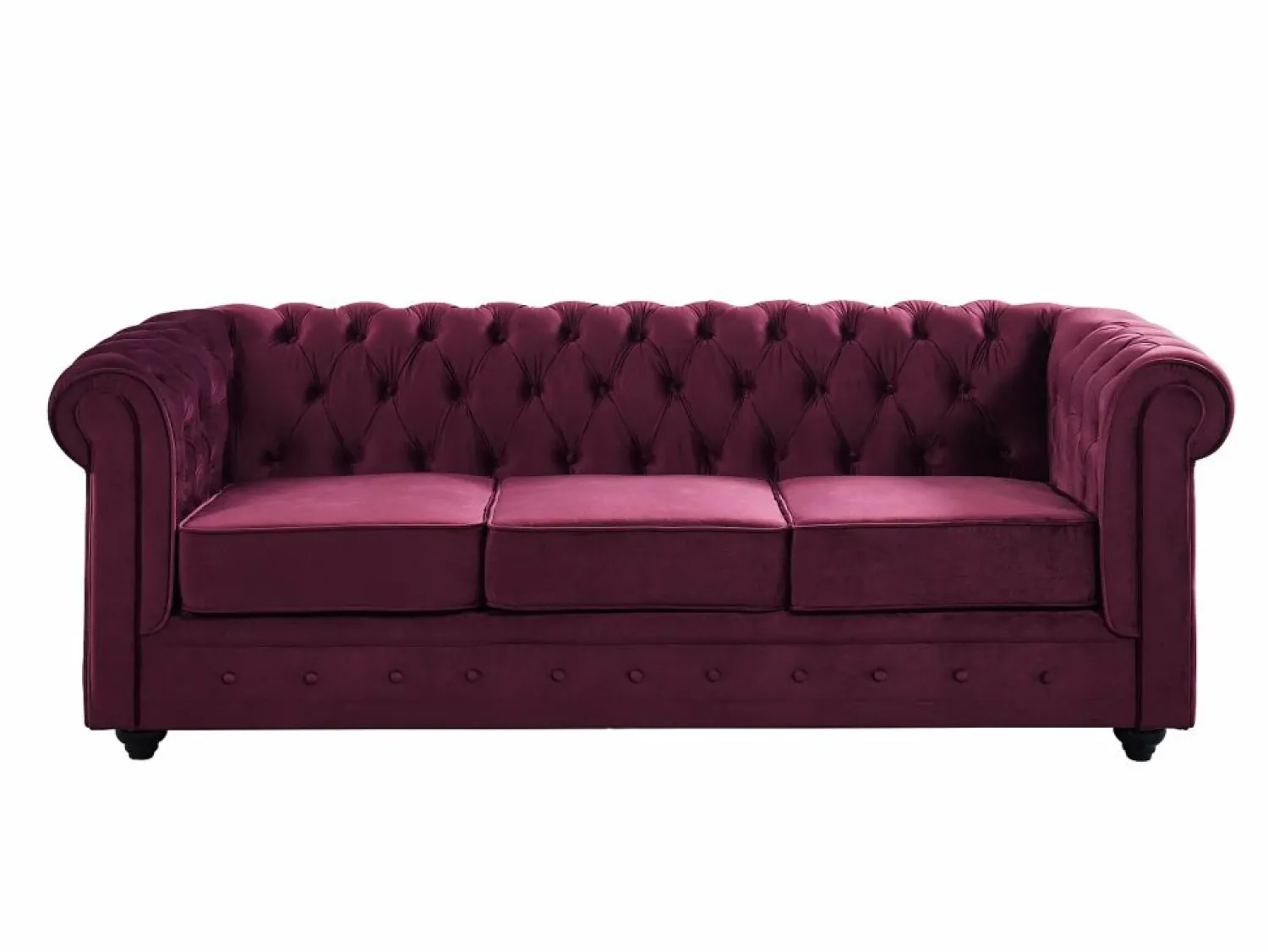 Sale Vente-unique Sofás de 3 plazas, 2 plazas y sillón de terciopelo morado CHESTERFIELD Granate