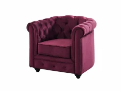 Sale Vente-unique Sofás de 3 plazas, 2 plazas y sillón de terciopelo morado CHESTERFIELD Granate