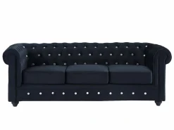 Vente-unique Sofás de 3 plazas y 2 plazas de terciopelo con botones de efecto cristal CHESTERFIELD