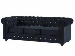 Vente-unique Sofás de 3 plazas y 2 plazas de terciopelo con botones de efecto cristal CHESTERFIELD