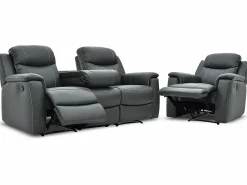 Discount Sofás relax 3+1 plazas de piel en color gris EVASION Conjunto Sofá Y Sillón