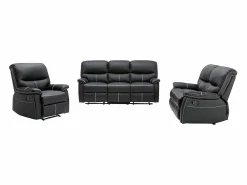 Sale Sofás y sillón relax de piel sintética negra CANBY Conjunto Sofá Y Sillón