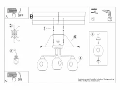 Sollux Lighting Sollux Fillan Lámpara de techo semiempotrable multi brazos negra