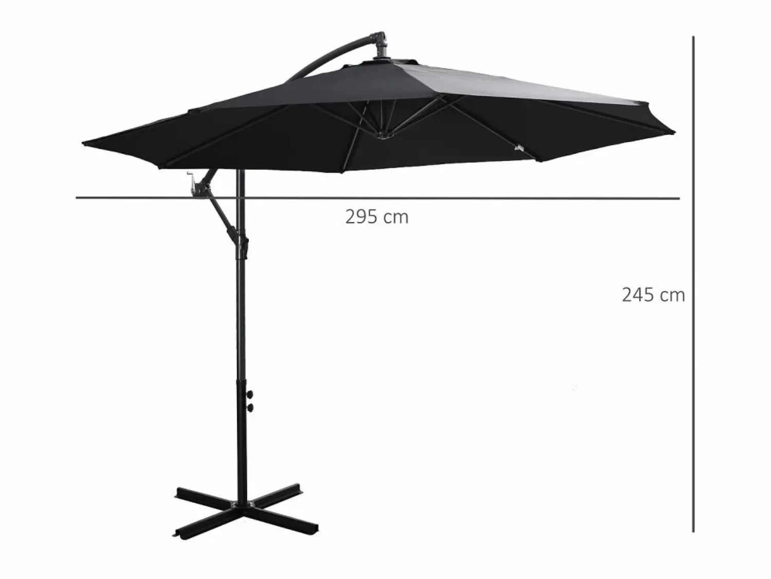 Discount Sombrilla con manivela, estructura de acero y tejido de poliéster, color negro (300x300x250cm) Sombrilla
