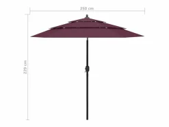 Clicnbuy Sombrilla de 3 niveles con poste de aluminio burdeos 2,5 m