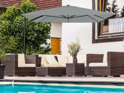 Hot Sombrilla de jardín de aluminio voladiza "Sky 4" - 3 x 4 m - - Con funda Sombrilla