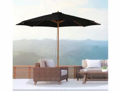 Sombrilla de madera, 300 cm, robusta y elegante, bambú, color negro, (300x300x250 cm)