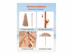 Sombrilla Hawaiana SucceBuy, 1,8 m, Sombrilla Exótica Inclinable con Techo de Paja PP, 8 Varillas Metálicas, para Playa, Terraza, Piscina, Jardín