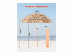 Clearance Sombrilla Hawaiana SucceBuy, Sombrilla Exótica Inclinable de 2 m con Techo de Paja de Polipropileno y 8 Varillas Metálicas, para Playa, Patio, Piscina y Jardín Marru00f3n