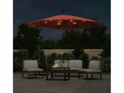 Clicnbuy Sombrilla voladiza con luces LED y palo de acero terracota