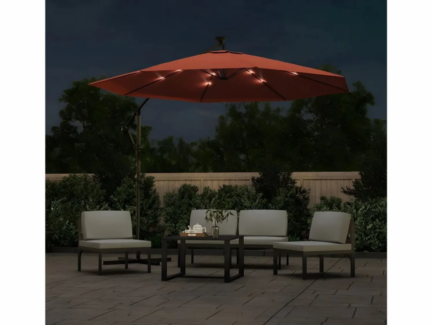 Clicnbuy Sombrilla voladiza con luces LED y palo de acero terracota