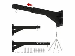 Clearance Soporte de pared ajustable para saco de boxeo, diseño ajustable, acero, (65 x 12 x 20 cm) Negro