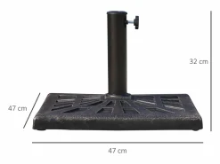 Soporte de sombrilla de resina, 15 kg, con tornillos ajustables, para postes de Ø38/48 mm, negro (47x47x32 cm)